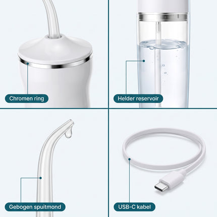 infographic-3: Cheqo waterflosser monddouche elektrisch draadloos oplaadbaar flosapparaat