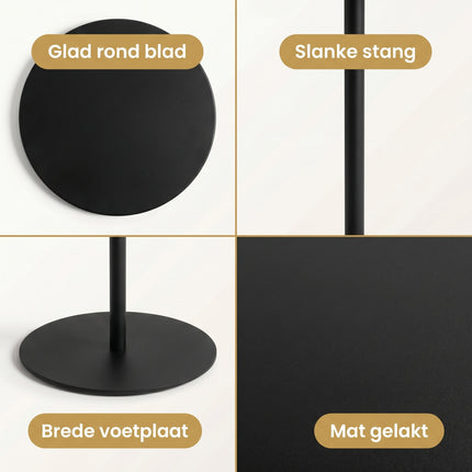 Cheqo® Bijzettafel Rond Zwart - Metaal - Woonkamer - Sidetable - Industrieel - Detail Split
