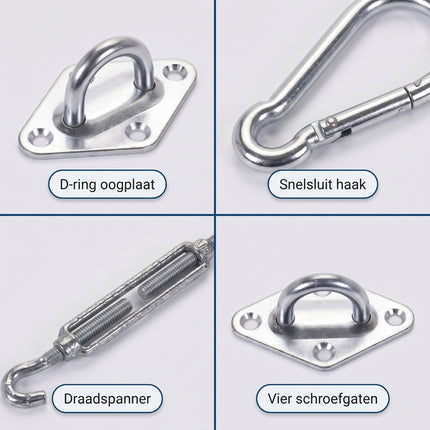 Cheqo Schaduwdoek Bevestigingsset Set van 3 - Detail Split