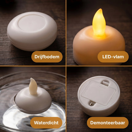 Cheqo LED Drijfkaarsjes Set van 12 - Detail Split