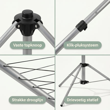 Cheqo® Droogrek Inklapbaar - Droogmolen Staand 3 Armen - Detail Split