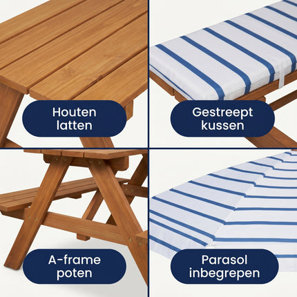 Cheqo® Picknicktafel voor Kinderen met Parasol - Detail Split