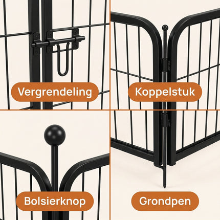 Cheqo® Hondenren 8 Panelen Zwart - Detail Split