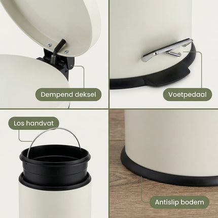 Cheqo® Pedaalemmer Set van 2 - Crème - Detail Split