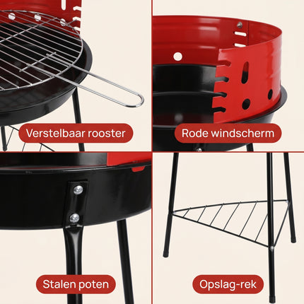 Cheqo® Houtskoolbarbecue 33x32x55 cm Zwart/Rood - Detail Split