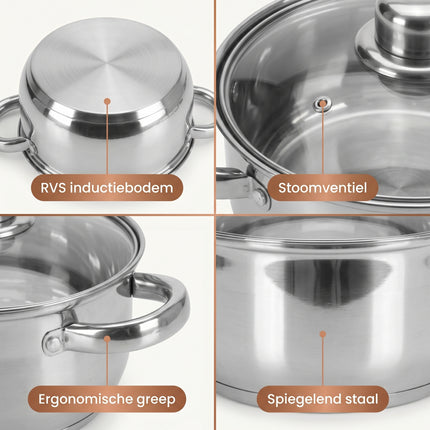 Cheqo Pannenset Set van 8 RVS Kookpannenset - Detail Split