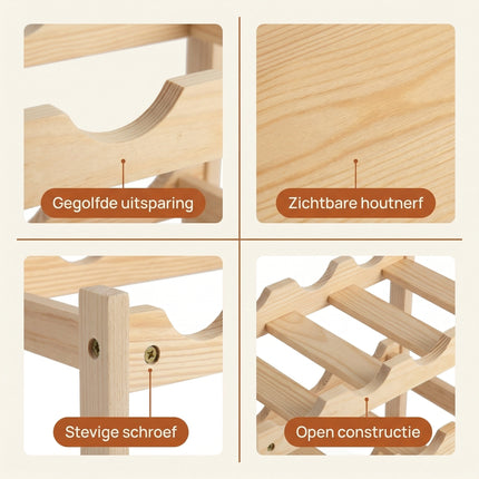 Cheqo® Wijnrek Hout voor 12 Flessen - Detail Split