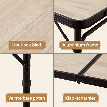 Cheqo® Campingtafel 90x60 cm Hoogte Verstelbaar - Detail Split