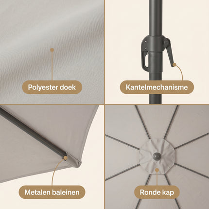 Cheqo® Tuinparasol Grijs Stokparasol Terrasparasol Balkon - Detail Split