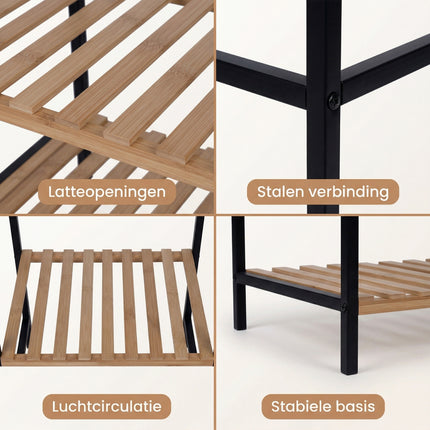 Cheqo® Handdoekenrek 3 Etages Bamboe Metaal Zwart - Detail Split