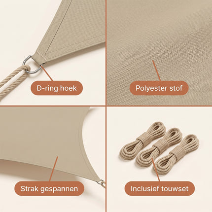 Cheqo® Schaduwdoek Driehoek - Zand Beige - Detail Split