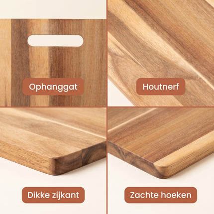 Cheqo® Snijplank Acaciahouten met Handvat - Detail Split