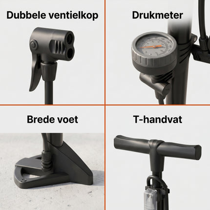 Cheqo® Fietspomp Staand met Manometer en Drukmeter - Detail Split