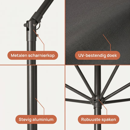 Cheqo Parasol Tuinparasol Antraciet Kantelbaar - Detail Split