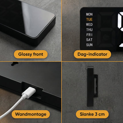 Cheqo® Digitale Wandklok met Groot Display - Detail Split