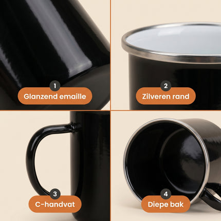 Cheqo® Emaille Mok Set van 2 - Detail Split