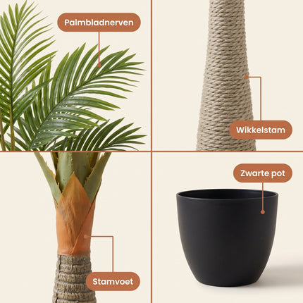 Cheqo® Kunstpalm - Palm Kunstplant - Kleine Kunstpalm voor Binnen - Detail Split