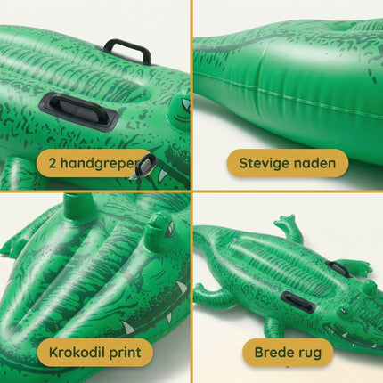 Cheqo® Opblaasbare Krokodil - Ride-on Krokodil - Krokodil Luchtbed - Opblaasdier - Opblaasfiguur - Zwembad Speelgoed - Waterspeelgoed - Strand Speelgoed - voor Kinderen - Detail Split