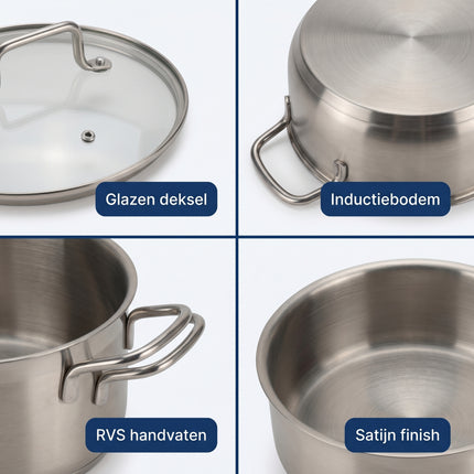 Cheqo® Pannenset Set van 7 - RVS - Detail Split