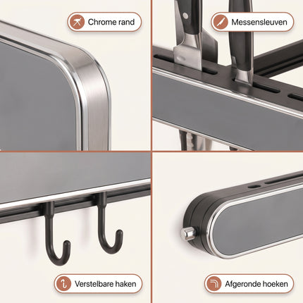 Cheqo® Keukenrek Wandmontage met Haken - Detail Split