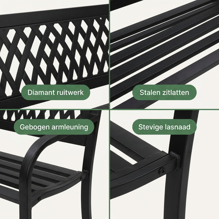 Cheqo Tuinbank 2-persoons Stalen Parkbank Zwart - Detail Split