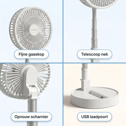 Cheqo Opvouwbare Ventilator Wit 23 cm - Detail Split
