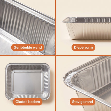Cheqo® Aluminium Bereidingsbakjes Set van 5 - Detail Split