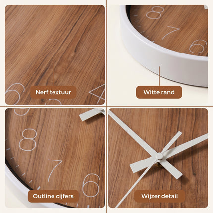 Cheqo® Wandklok Analoog met Houtlook - Detail Split