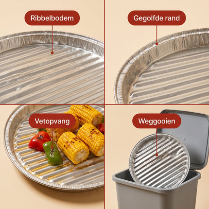 Cheqo® BBQ Grillschalen Set van 3 - 35 cm Aluminium - Detail Split