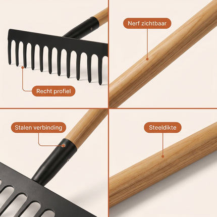 Cheqo® Tuinhark - Hark met Houten Steel - Detail Split