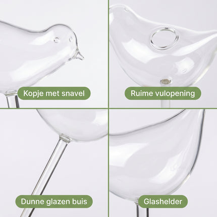 Cheqo® Planten Watergever Glazen Vogel Set van 2 - Detail Split