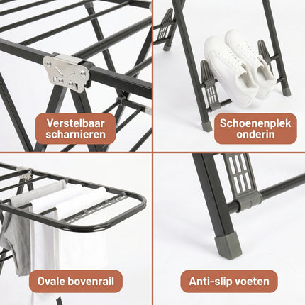 Cheqo® Wasrek Inklapbaar Zwart Metaal - Detail Split
