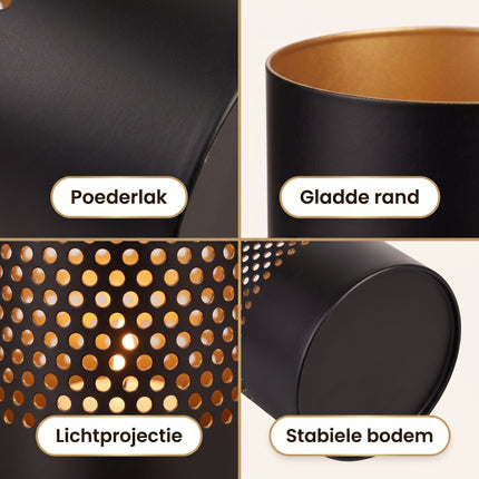 Cheqo Theelichthouders Set van 3 - Waxinelichthouders Zwart met Goud - Detail Split