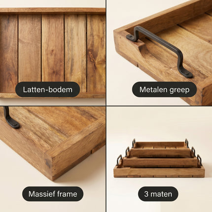 Cheqo® Dienblad Mangohout Set van 3 - Detail Split