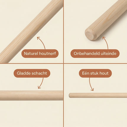 Cheqo® Houten Bezemsteel 120cm Ongelakt - Detail Split