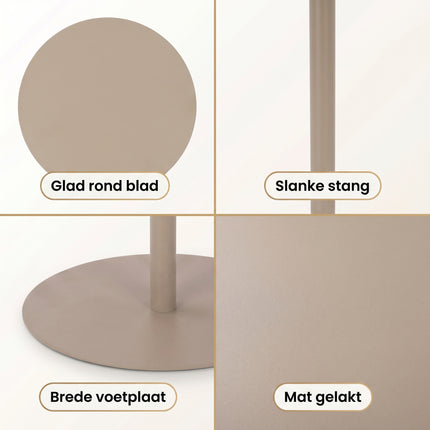 Cheqo® Bijzettafel - Rond - Metaal - Salontafel voor Woonkamer - Beige - Nachtkastje voor Slaapkamer - Detail Split
