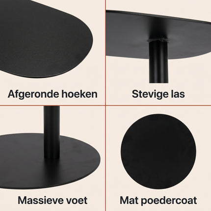 Cheqo® Bijzettafel Zwart - Metalen Sidetable - Industrieel Design - Detail Split