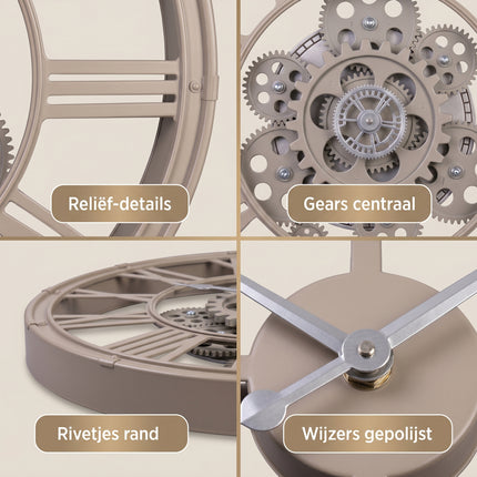 Cheqo® Wandklok met Roterend Uurwerk - Detail Split