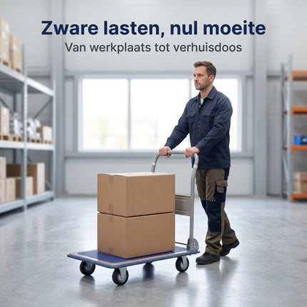 Cheqo® Steekwagen Opvouwbaar en Inklapbaar - Transportwagen - Transportkar - Steekkar - Trolley - Handkar - Traploper - voor Verhuizen en Magazijn - Magazijnwagen - Zakwagen - Werkplaats - Kantoor - Plateauwagen - Handtruck - Zwart - Lifestyle