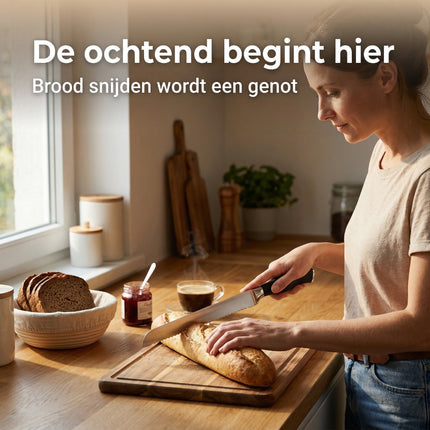 Cheqo® Broodmes Gekarteld RVS/Zwart - Lifestyle