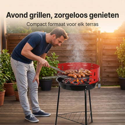 Cheqo® Houtskoolbarbecue 33x32x55 cm Zwart/Rood - Lifestyle