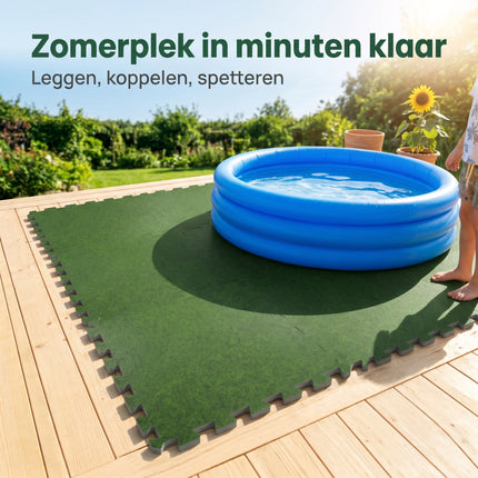 Cheqo® Vloermat Tegels Set van 6 Grasprint - Lifestyle