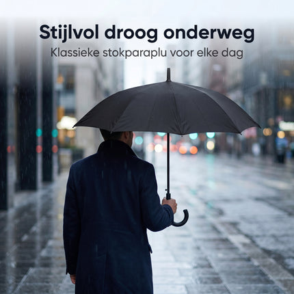 Cheqo® Paraplu Zwart - Stokparaplu - Windproof Stormparaplu - Lifestyle