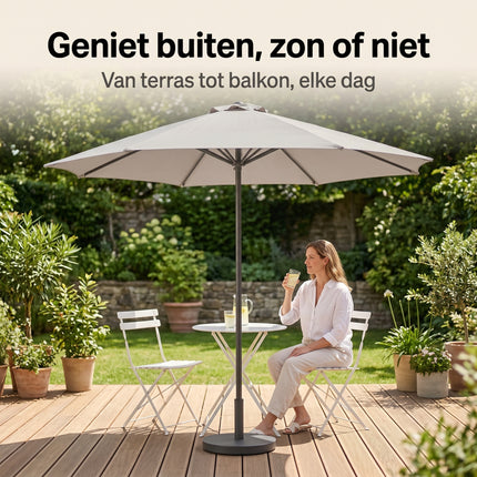 Cheqo® Tuinparasol Grijs Stokparasol Terrasparasol Balkon - Lifestyle