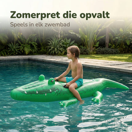 Cheqo® Opblaasbare Krokodil - Ride-on Krokodil - Krokodil Luchtbed - Opblaasdier - Opblaasfiguur - Zwembad Speelgoed - Waterspeelgoed - Strand Speelgoed - voor Kinderen - Lifestyle