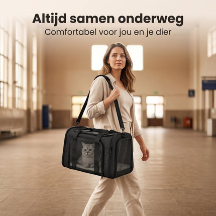 Cheqo® Draagtas Hond en Kat Zwart - Lifestyle