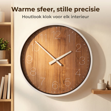 Cheqo® Wandklok Analoog met Houtlook - Lifestyle