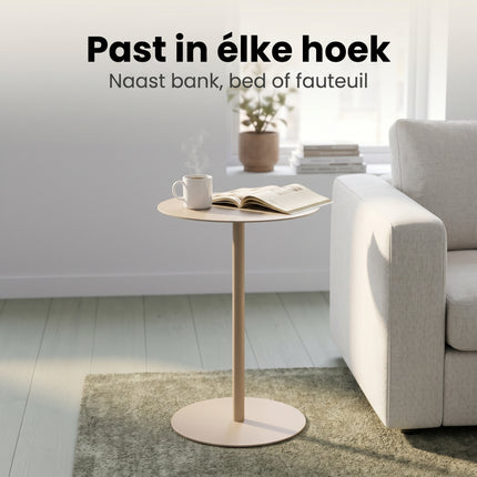 Cheqo® Bijzettafel - Rond - Metaal - Salontafel voor Woonkamer - Beige - Nachtkastje voor Slaapkamer - Lifestyle