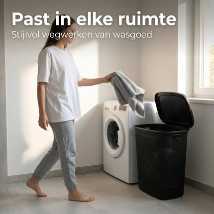Cheqo Wasmand met Deksel 60L Zwart - Lifestyle