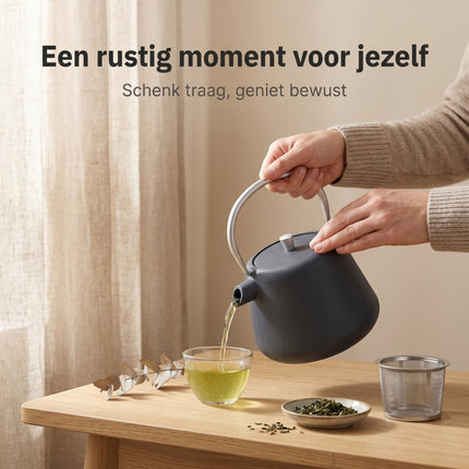 Cheqo® Theepot Gietijzer 1L Grijs - Lifestyle
